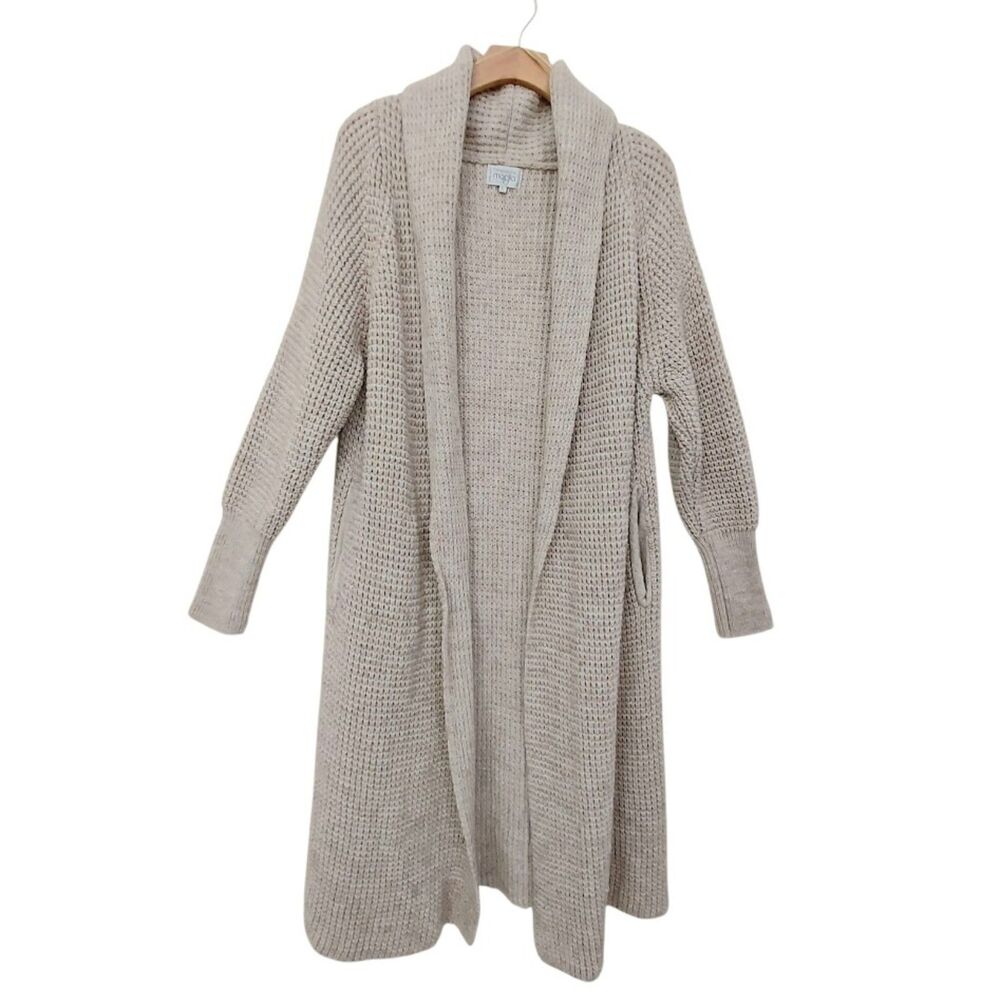 Dimensione Maglia Longline Knit Cardigan Womens Large Beige Alpaca Wool Blend